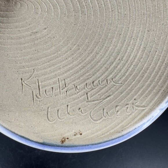 Hand Crafted Stoneware Pottery Wall Pocket Vase Blue Heart Shaped Vessel Decor - Picture 7 of 16